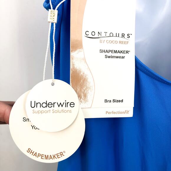 CONTOURS COCO REEF One Piece Swimsuit 14 38C Azure Blue V-Neck Underwire NWT - Picture 9 of 11